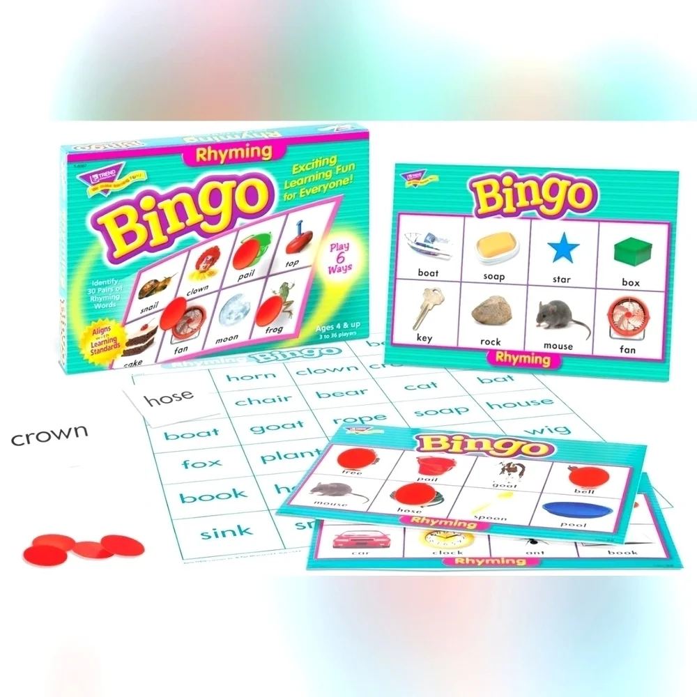 Trend Enterprises Rhyming Bingo Game Red and Green Age 4+